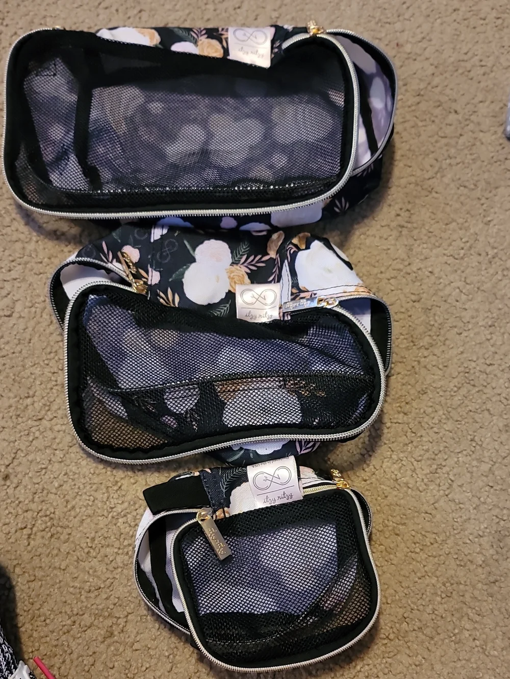 Itzy Ritzy Floral 3-Piece Black Floral Travel Pouch Set